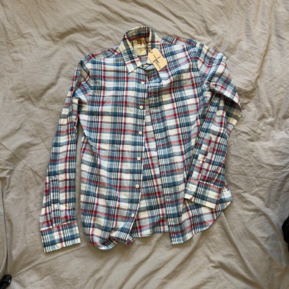 Relwen Red, White & Blue Plaid Long Sleeve Button Down Shirt Boys Size XS